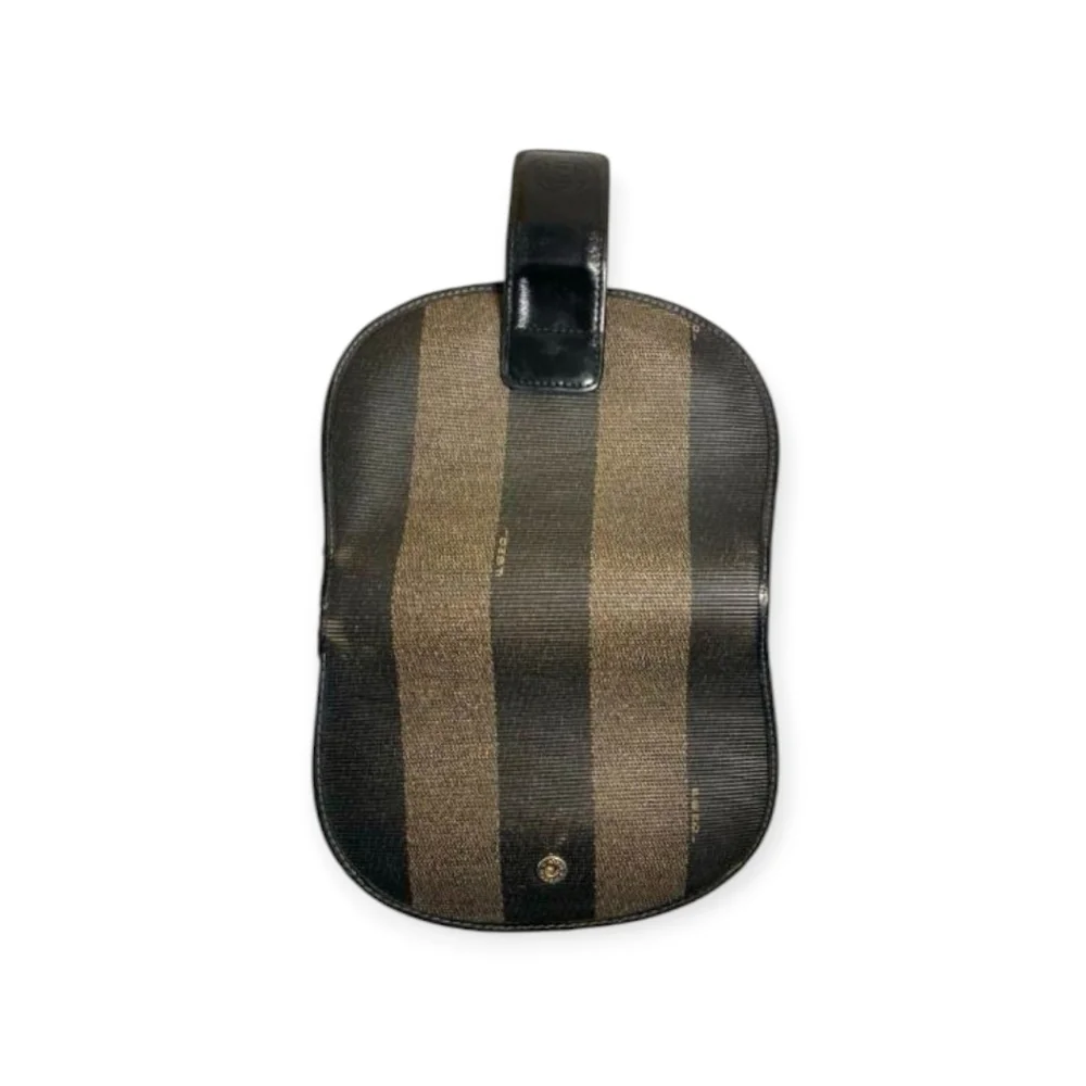Fendi Vintage Pequin Stripe Half Moon Wallet Brown Black COA